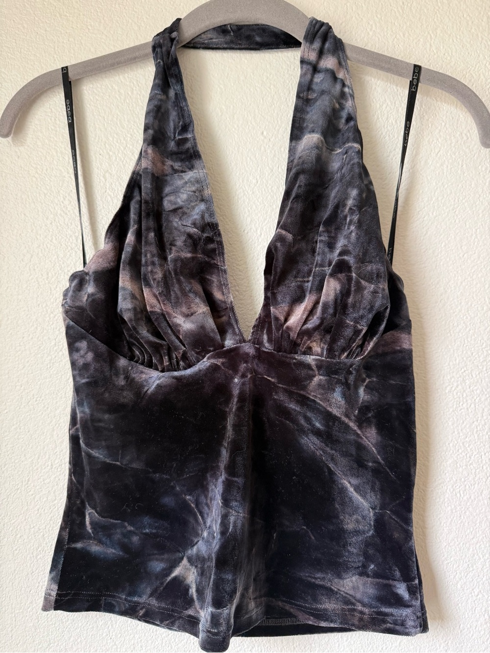 bebe Velvet Tie-Dye Halter Camisole - Black & Gray